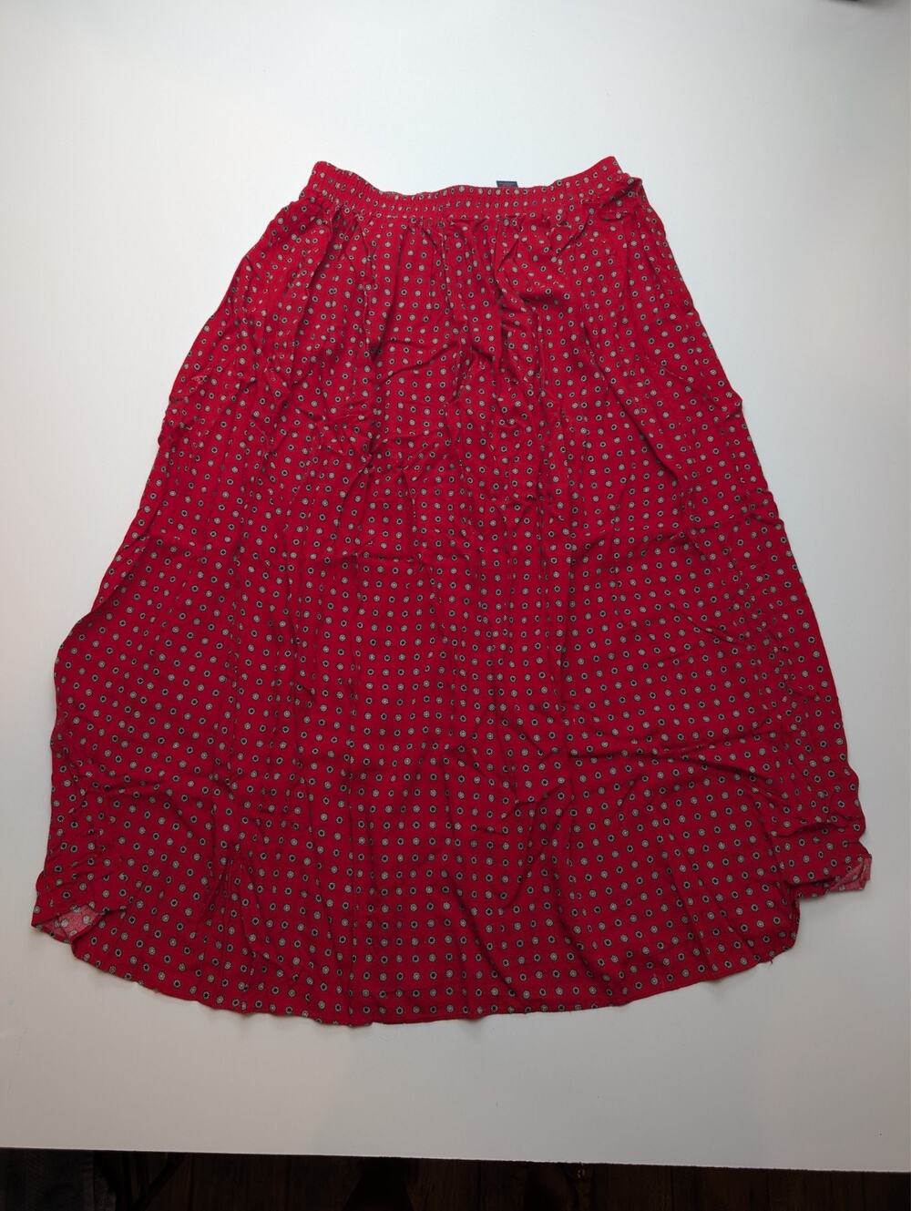 CHELSEA CAMBELL Charter Size 12 Red Geometric Floral Pull On A Line Midi Skirt